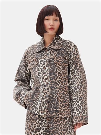 Ganni J1581 Print Denim Jacket Leopard